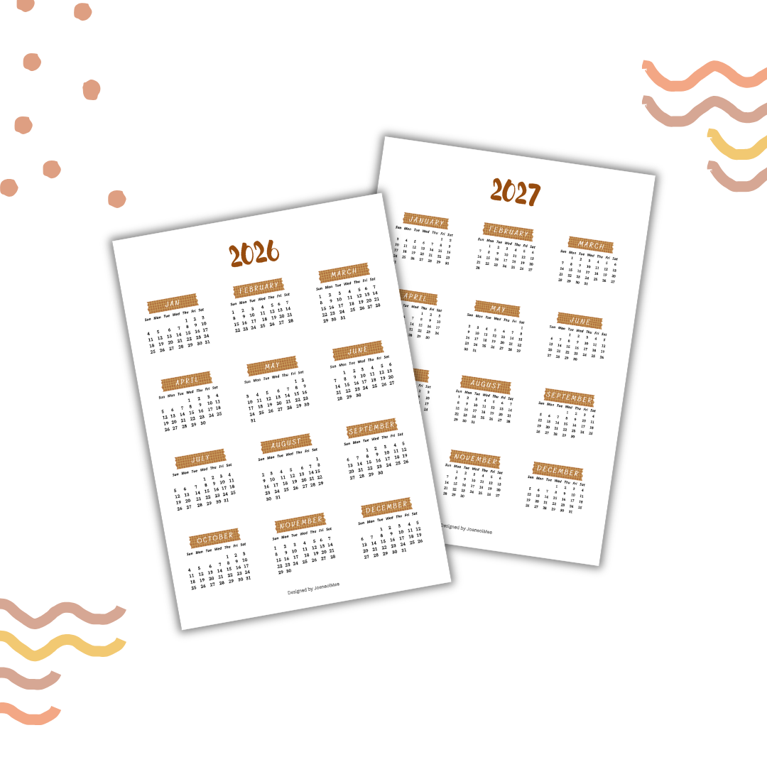 Printable 2026 2027 Date Planner Calendar Sticker Sheet š Journal Productivity DIY Notebook (A5 Size)
