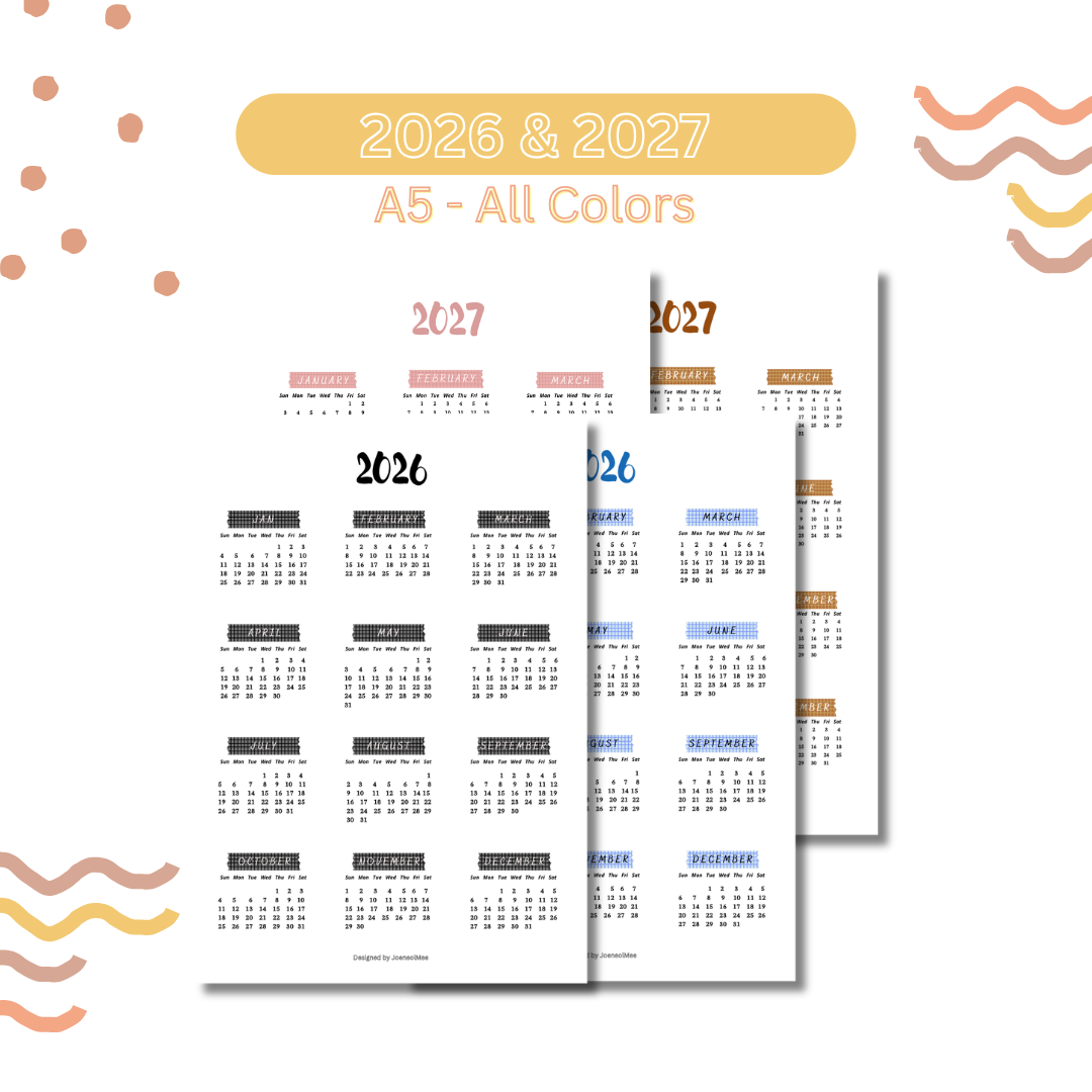 Printable 2026 2027 Date Planner Calendar Sticker Sheet 📆 Journal Productivity DIY Notebook (A5 Size)