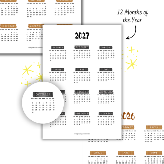 Printable 2026 2027 Date Planner Calendar Sticker Sheet 📆 Journal Productivity DIY Notebook (A5 Size)