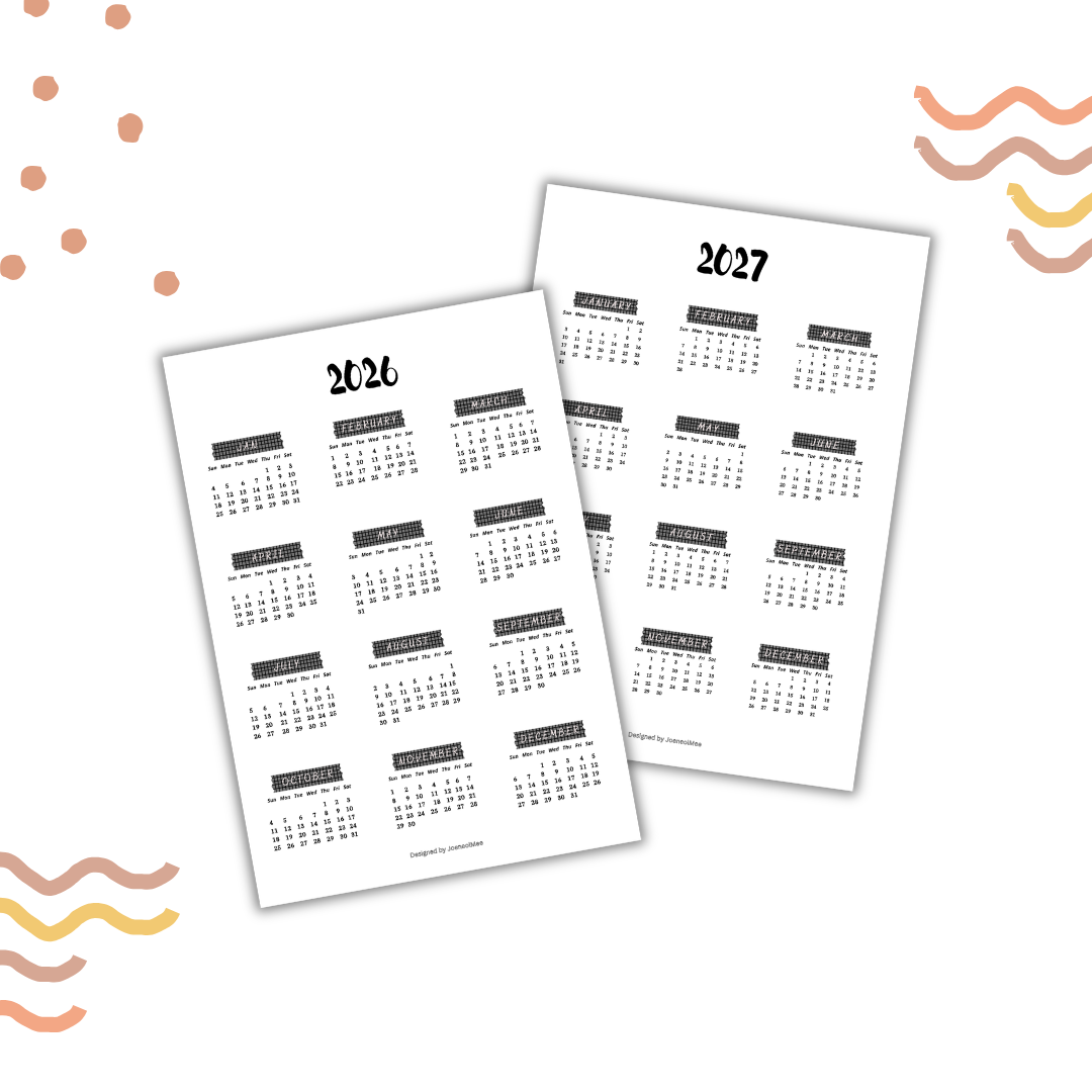 Printable 2026 2027 Date Planner Calendar Sticker Sheet 📆 Journal Productivity DIY Notebook (A5 Size)
