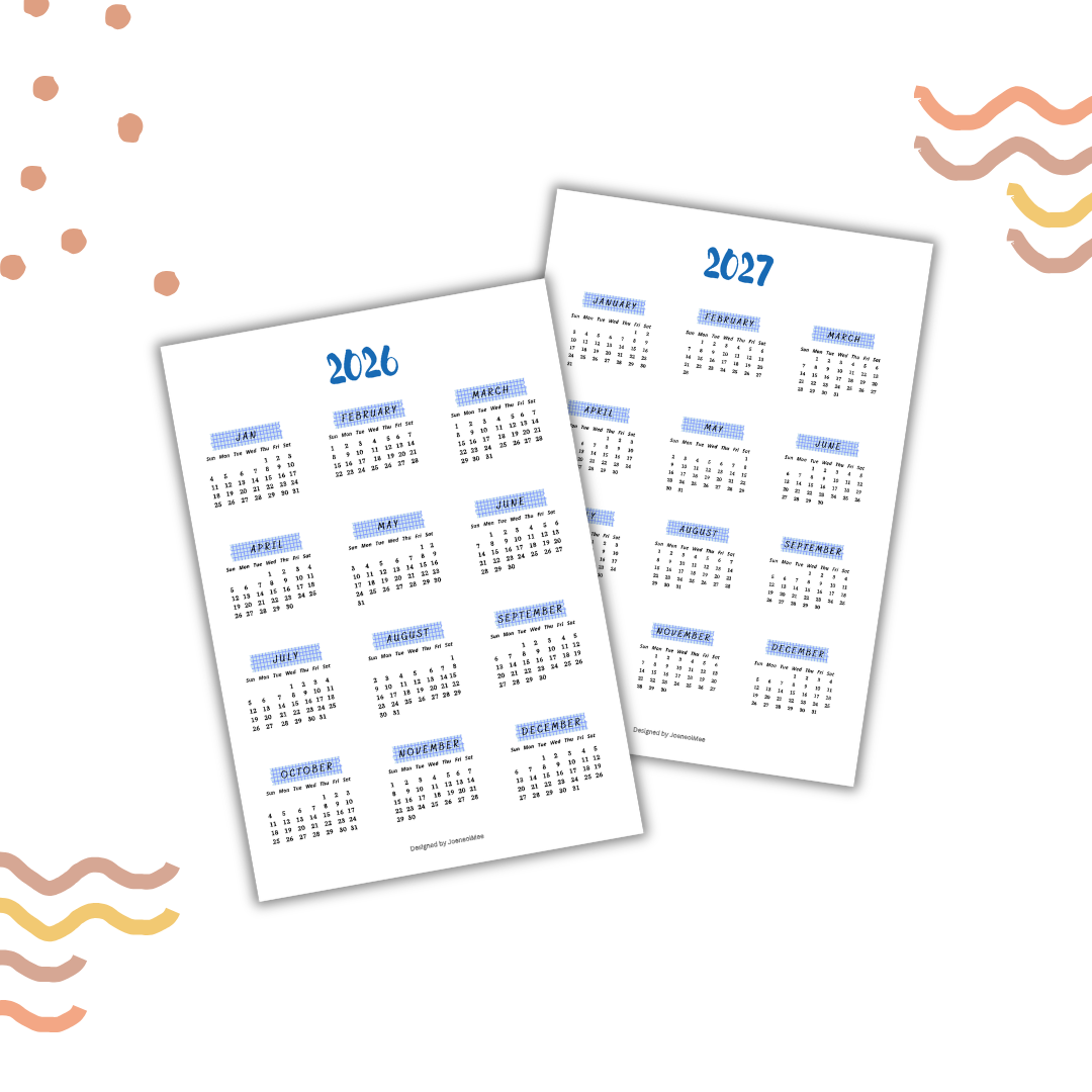 Printable 2026 2027 Date Planner Calendar Sticker Sheet 📆 Journal Productivity DIY Notebook (A5 Size)