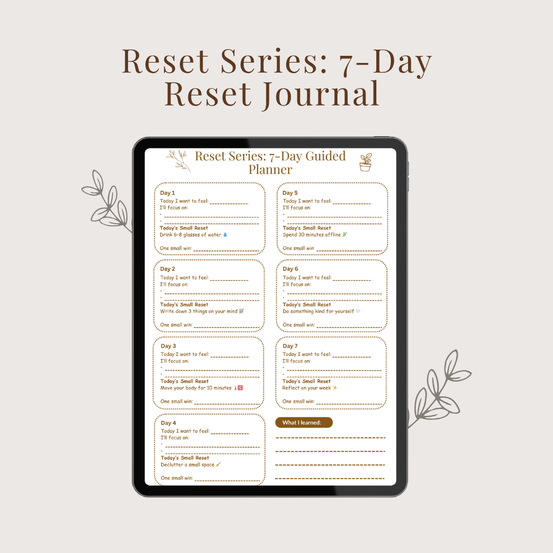 Reset Series: 7-Day Reset Journal – Guided & Build-Your-Own Self-Care Routine Planner, Undated A4 Printable PDF