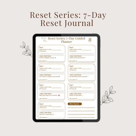Reset Series: 7-Day Reset Journal – Guided & Build-Your-Own Self-Care Routine Planner, Undated A4 Printable PDF