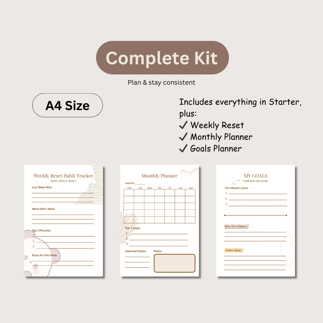 Digital Planner Bundle (A4 Printable) – Starter, Complete & Pro (A5 Pre-Order Bonus)