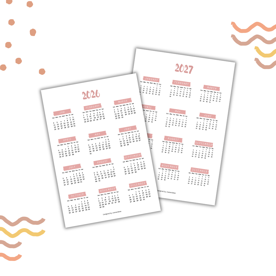 Printable 2026 2027 Date Planner Calendar Sticker Sheet 📆 Journal Productivity DIY Notebook (A5 Size)