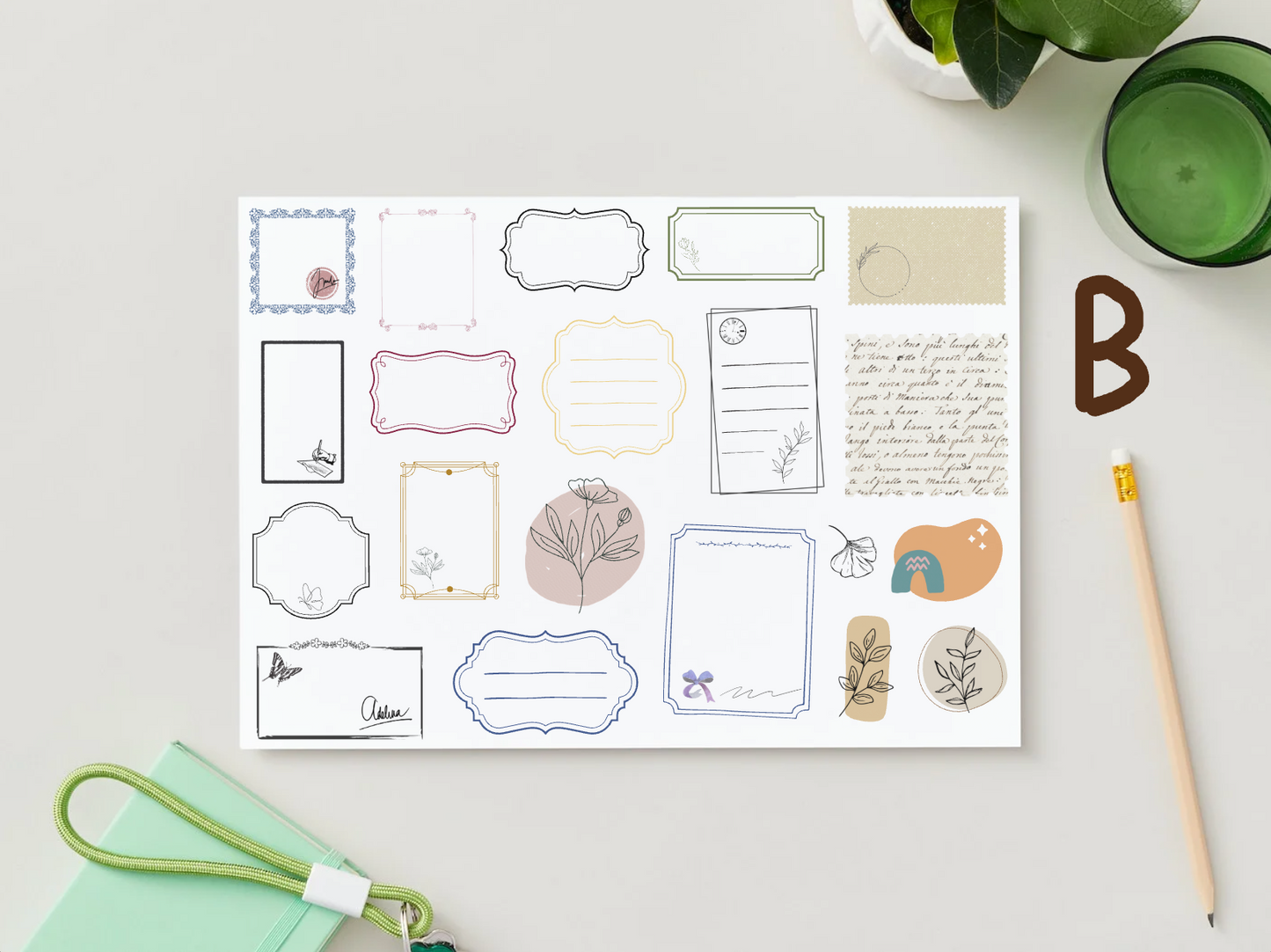 Vintage Digital Stamp Bundle | Printable Frames Butterflies Botanicals for Junk Journals Scrapbooking Crafts