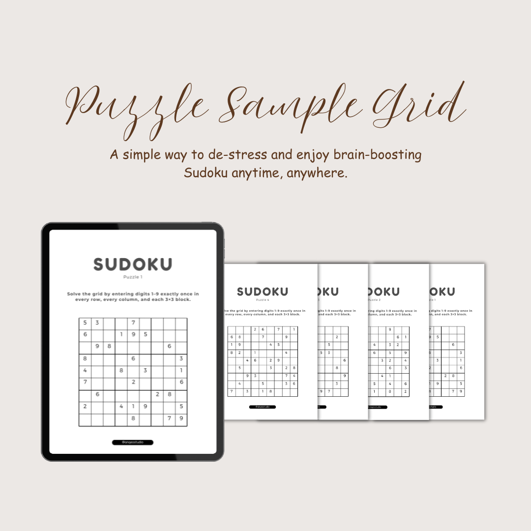 5 Medium Level Sudoku Games + Answer Key | Relax & Solve Sudoku – Brain Puzzle Set | Printable Digital Logic Puzzle Book