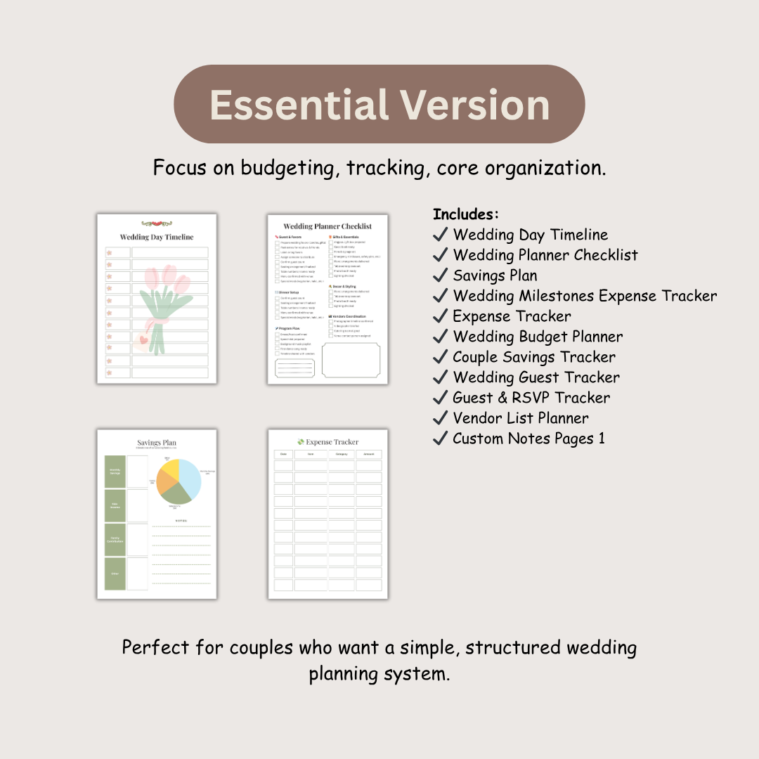 Ultimate Wedding Planner Bundle Printable | All-in-One PDF Template | Budget Seating Guest List Savings Tracker