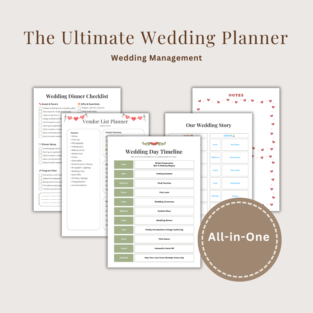 Ultimate Wedding Planner Bundle Printable | All-in-One PDF Template | Budget Seating Guest List Savings Tracker