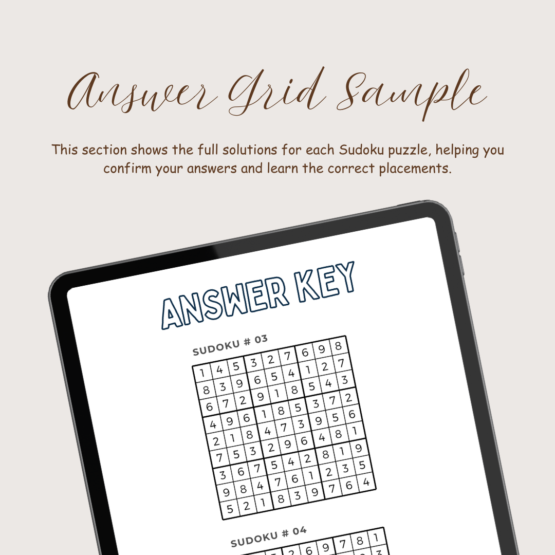 5 Medium Level Sudoku Games + Answer Key | Relax & Solve Sudoku – Brain Puzzle Set | Printable Digital Logic Puzzle Book